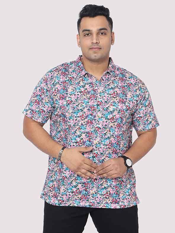 Men Plus Size Rouge Floral Digital Printed Polo Collar T-shirt - Guniaa Fashions