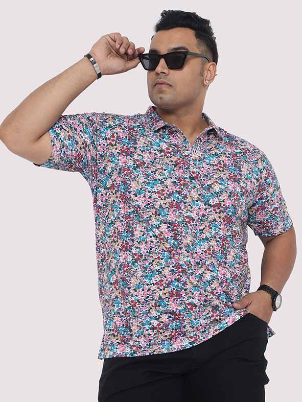 Men Plus Size Rouge Floral Digital Printed Polo Collar T-shirt - Guniaa Fashions