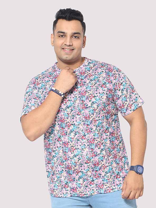 Men Plus Size Rouge Floral Digital Printed Round Neck T-Shirt - Guniaa Fashions