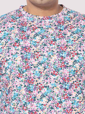 Men Plus Size Rouge Floral Digital Printed Round Neck T-Shirt - Guniaa Fashions