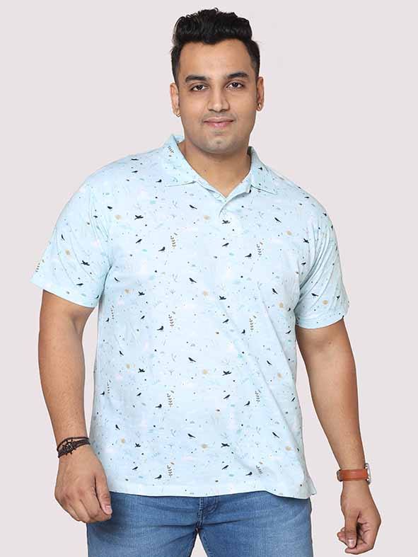 Men Plus Size Seth Light Blue Digital Printed Polo Collar T-shirt - Guniaa Fashions