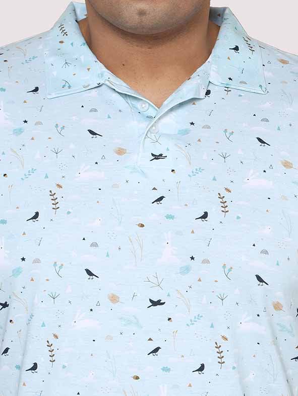 Men Plus Size Seth Light Blue Digital Printed Polo Collar T-shirt - Guniaa Fashions