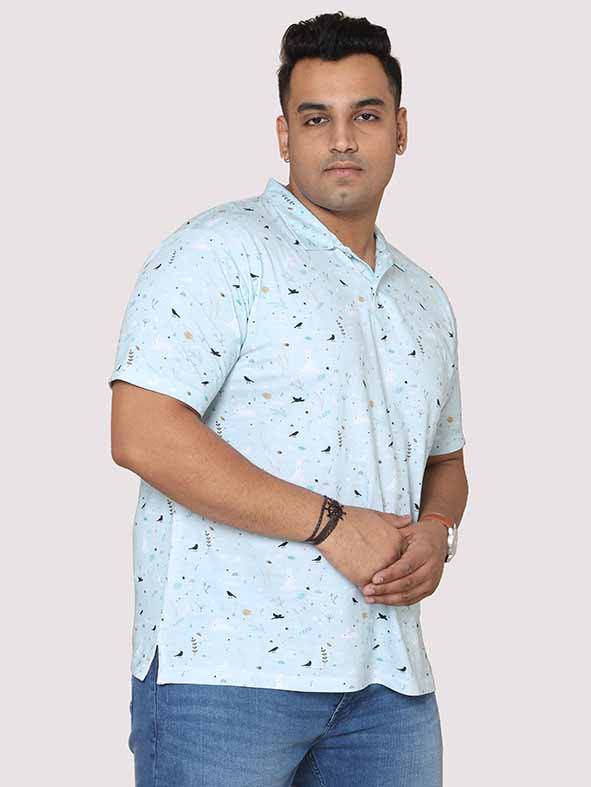 Men Plus Size Seth Light Blue Digital Printed Polo Collar T-shirt - Guniaa Fashions