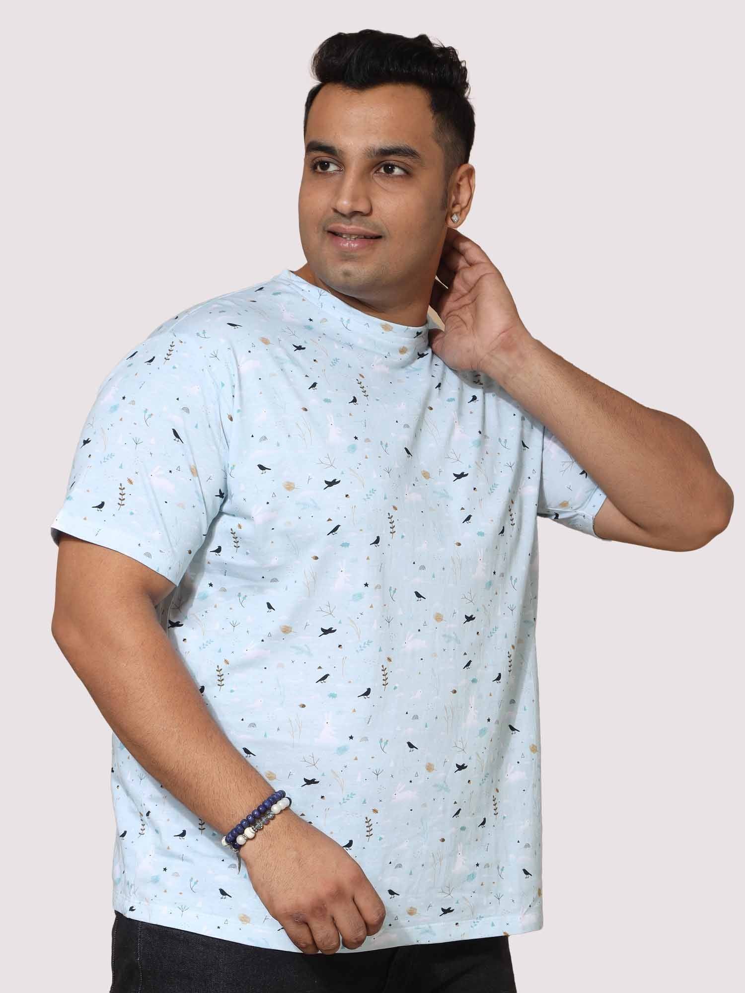 Men Plus Size Seth Light Blue Digital Printed Round Neck T-shirt - Guniaa Fashions