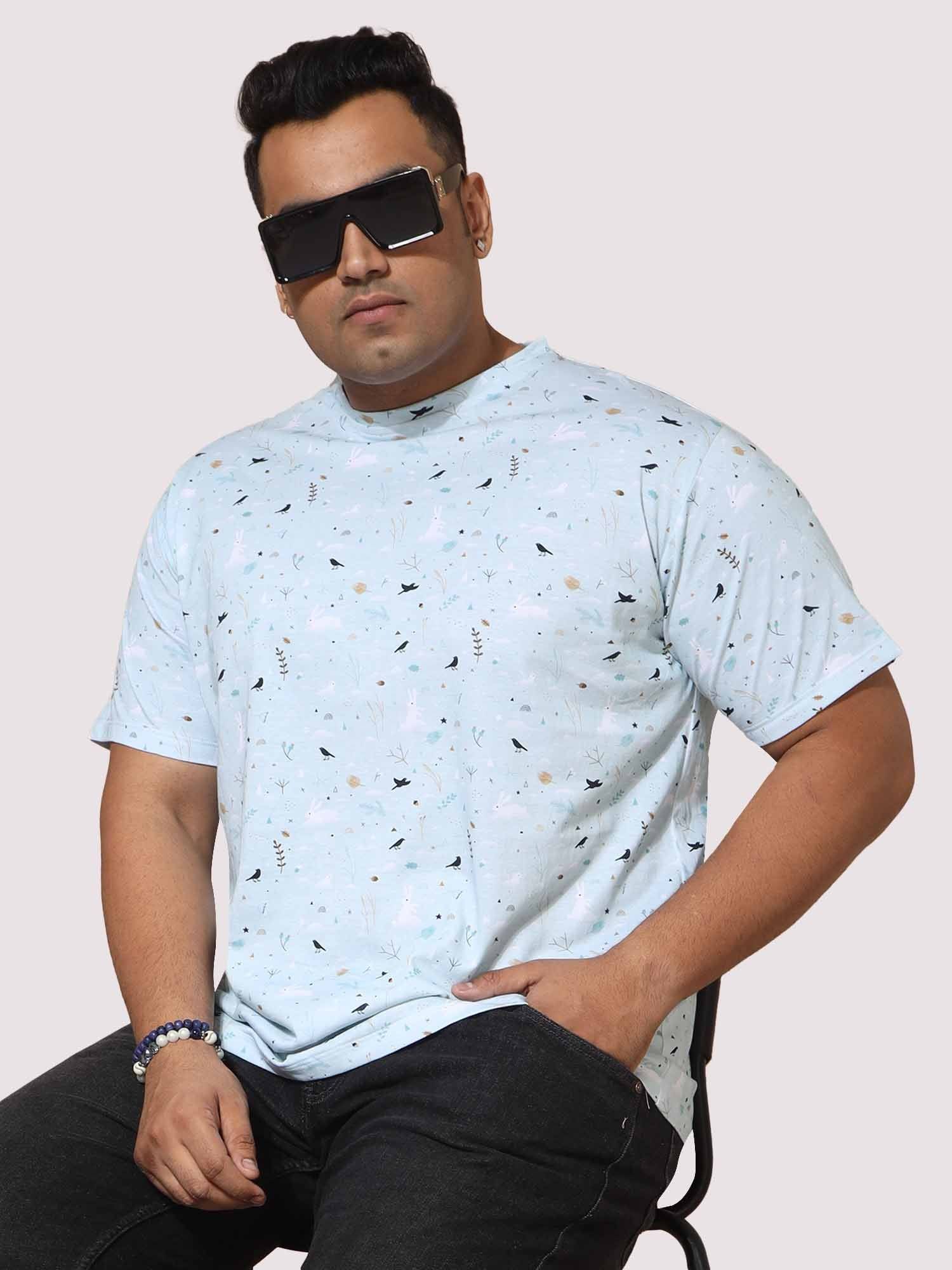 Men Plus Size Seth Light Blue Digital Printed Round Neck T-shirt - Guniaa Fashions