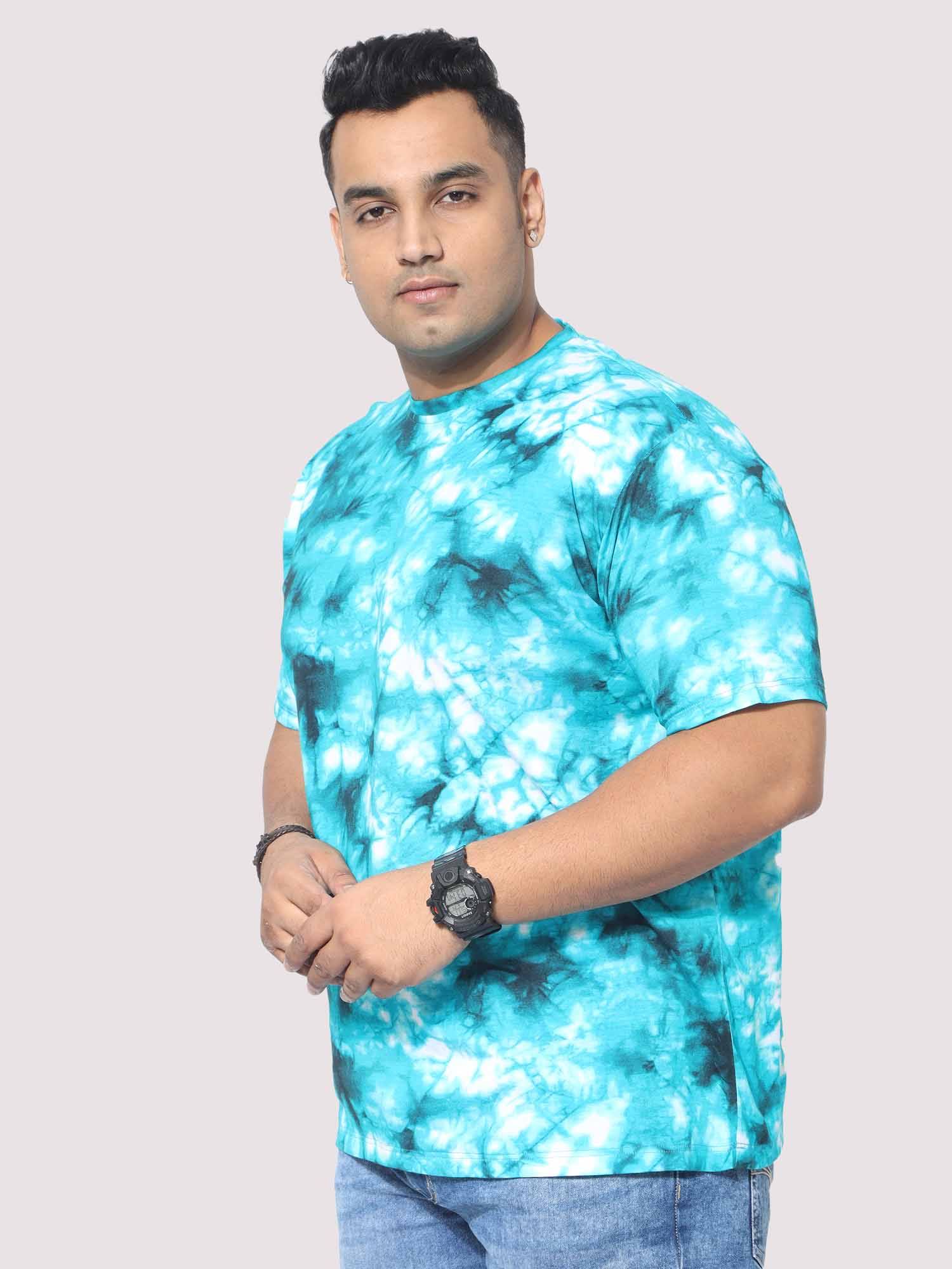 Men Plus Size Sky Blue Tie Dye Texture Digital Printed Round Neck T-Shirt - Guniaa Fashions