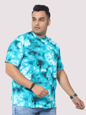 Men Plus Size Sky Blue Tie Dye Texture Digital Printed Round Neck T-Shirt - Guniaa Fashions