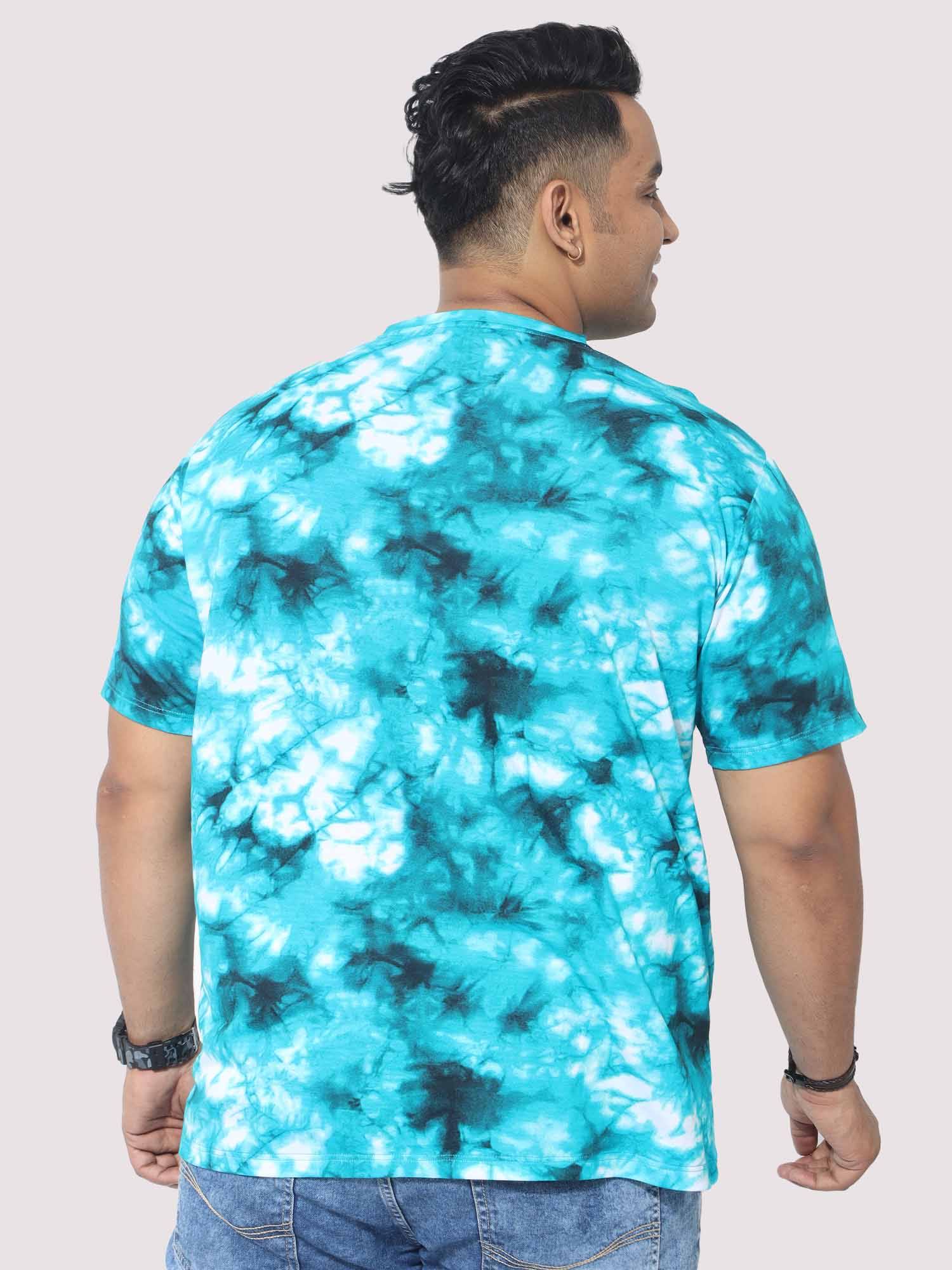 Men Plus Size Sky Blue Tie Dye Texture Digital Printed Round Neck T-Shirt - Guniaa Fashions