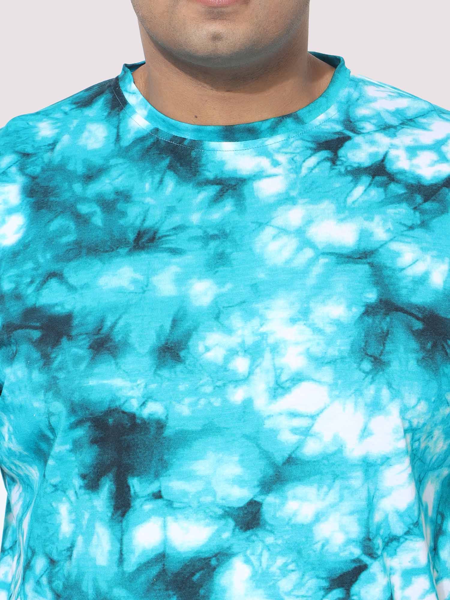 Men Plus Size Sky Blue Tie Dye Texture Digital Printed Round Neck T-Shirt - Guniaa Fashions