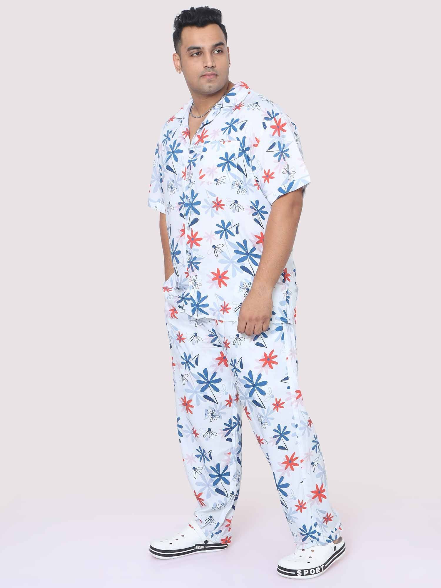 Men Plus Size Star Flowers Printed Full Sleeve Co-Ords - Guniaa Fashions