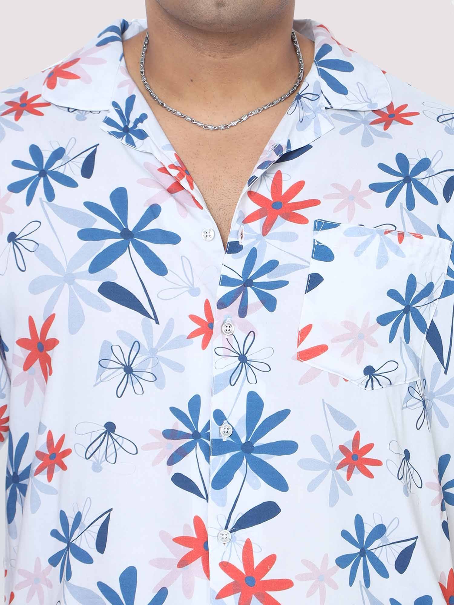 Men Plus Size Star Flowers Printed Full Sleeve Co-Ords - Guniaa Fashions