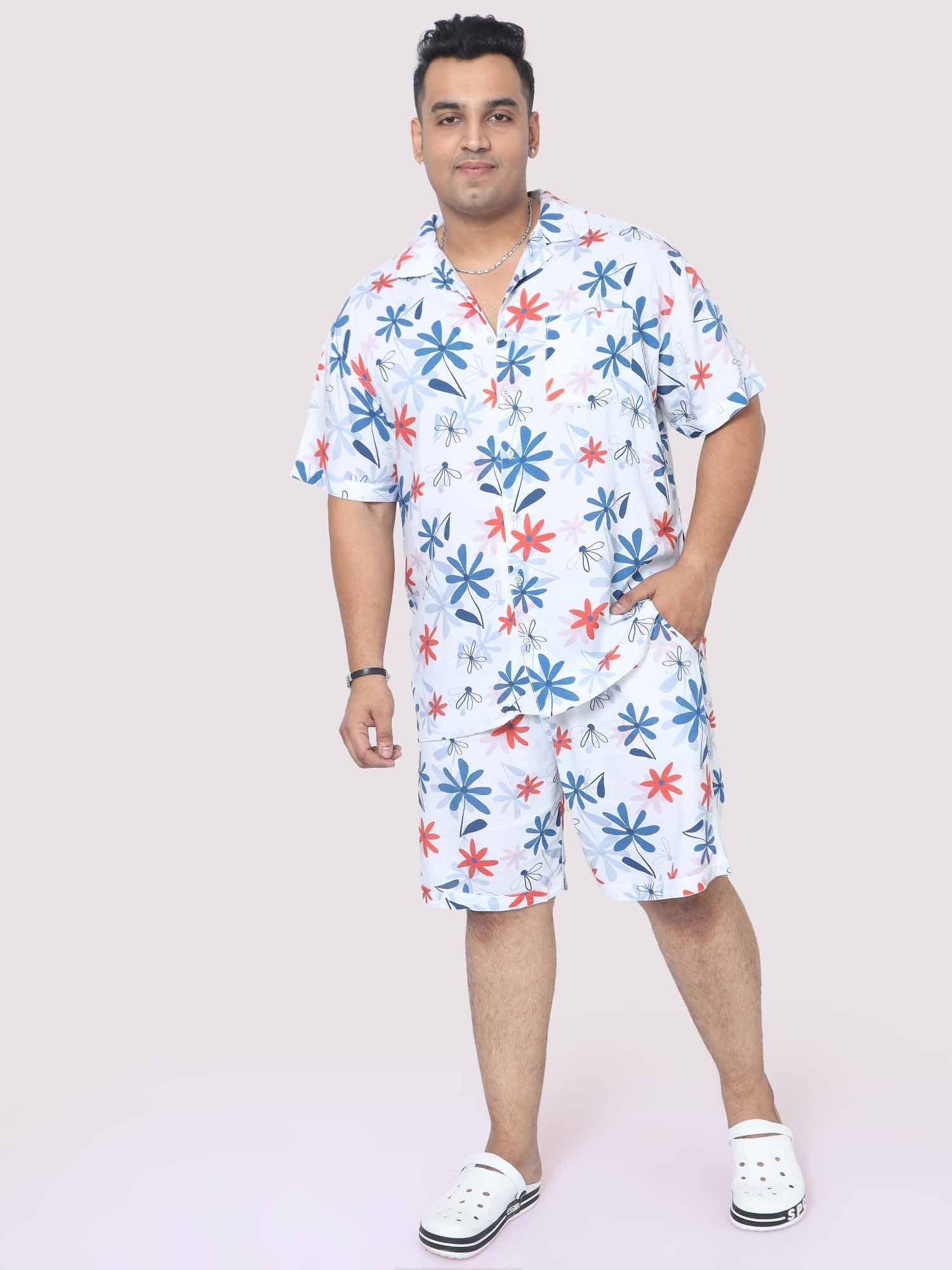 Men Plus Size Star Flowers Printed Half Sleeve Co-Ords - Guniaa Fashions