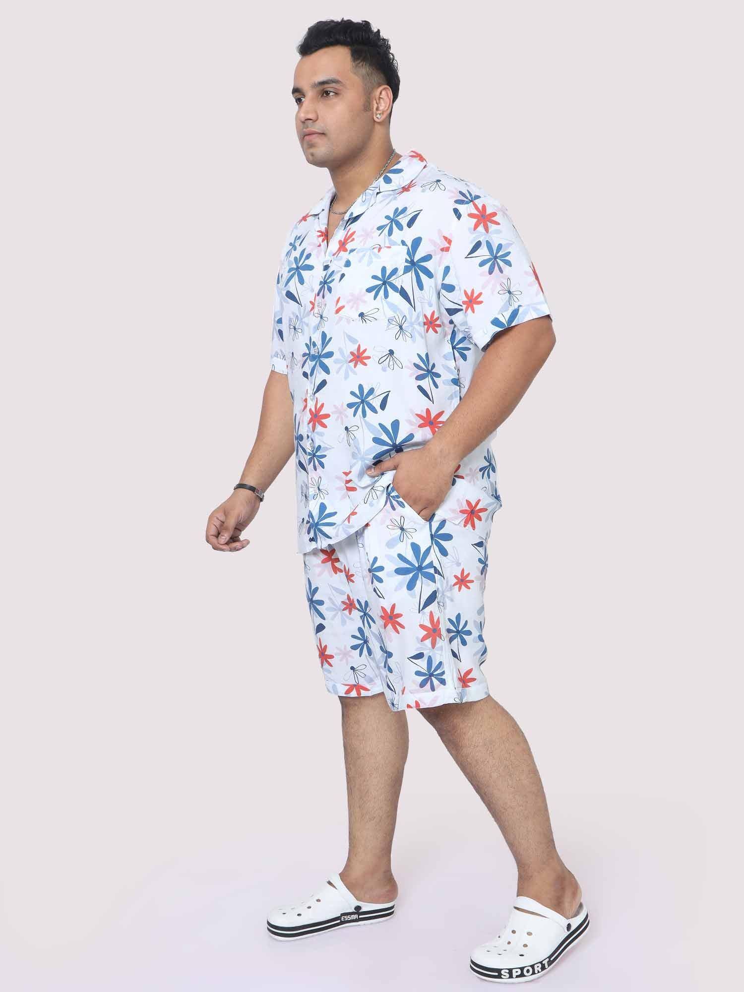 Men Plus Size Star Flowers Printed Half Sleeve Co-Ords - Guniaa Fashions