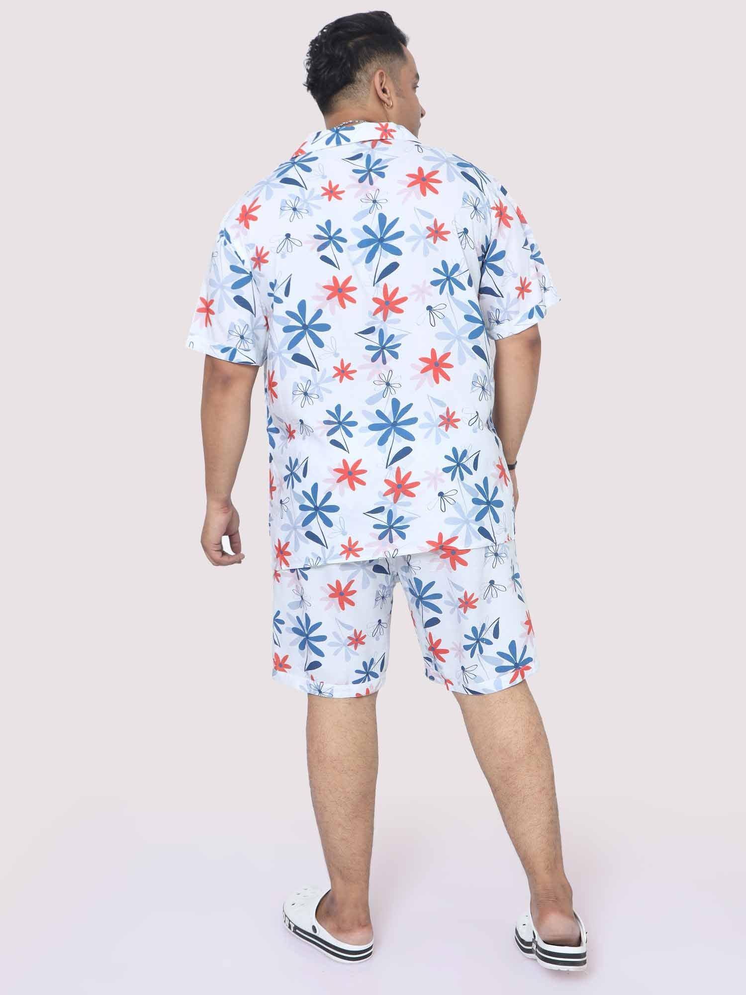 Men Plus Size Star Flowers Printed Half Sleeve Co-Ords - Guniaa Fashions