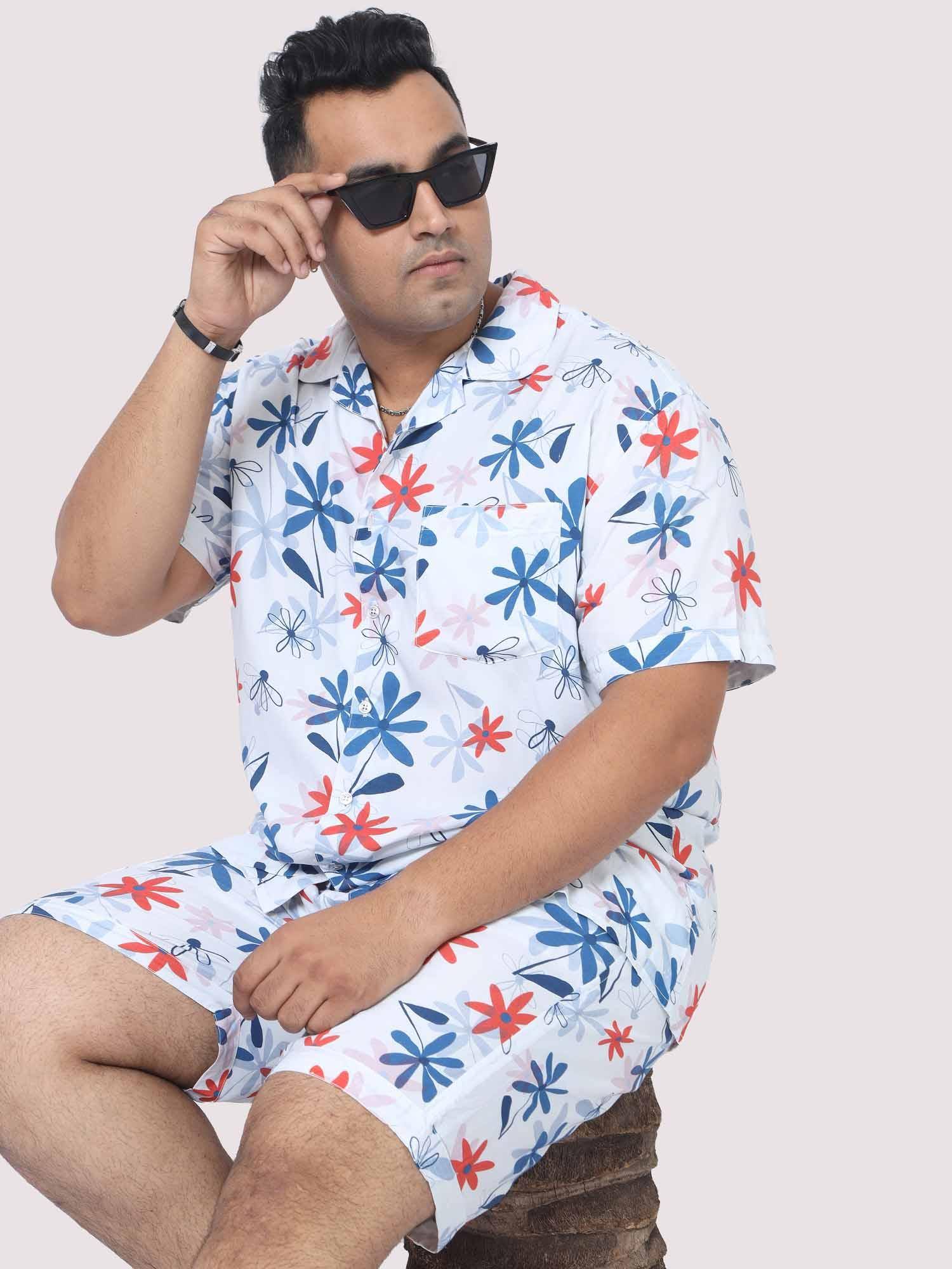 Men Plus Size Star Flowers Printed Half Sleeve Co-Ords - Guniaa Fashions