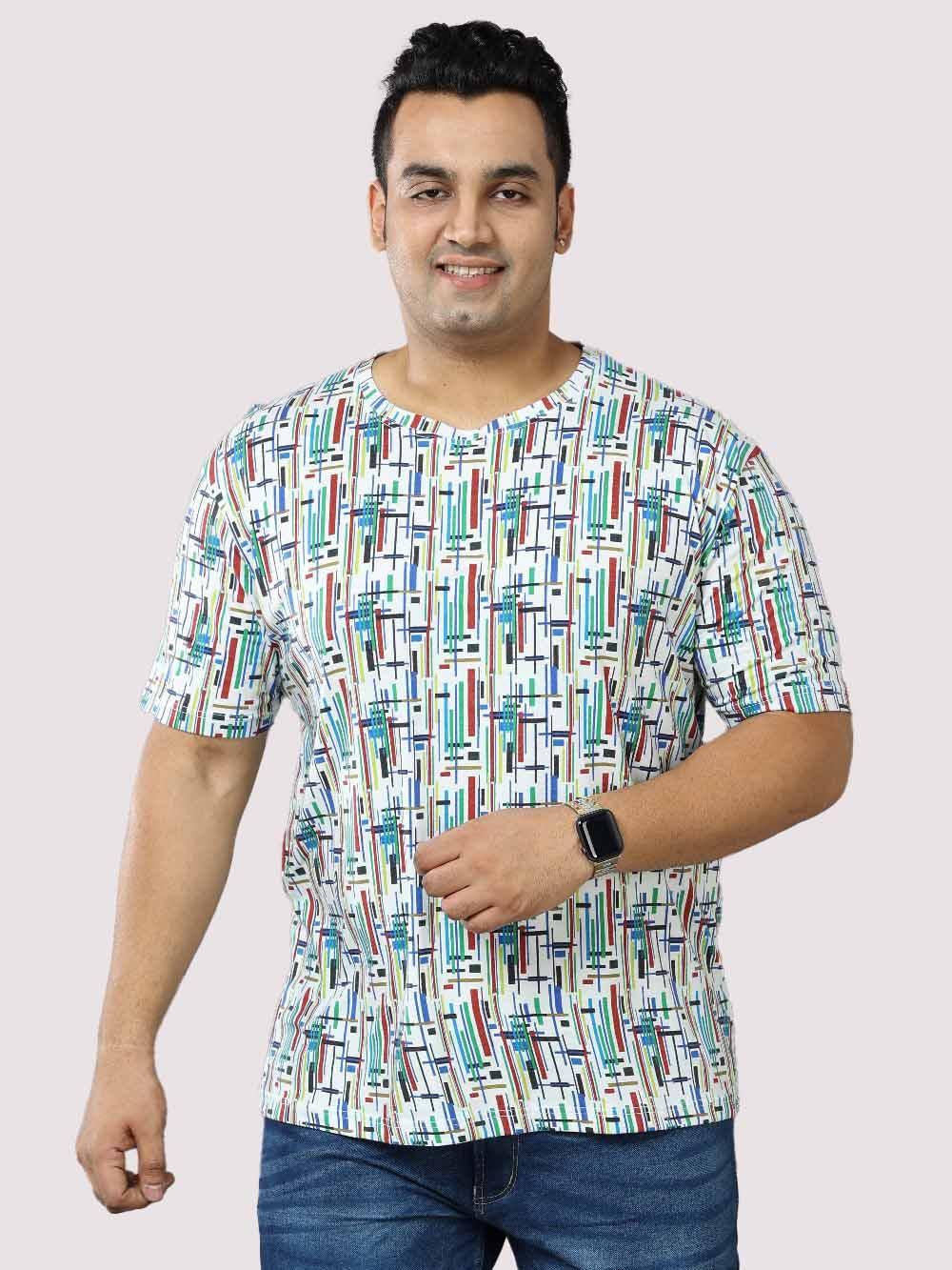 Men Plus Size Stripe Digital Printed Round Neck T-Shirt - Guniaa Fashions