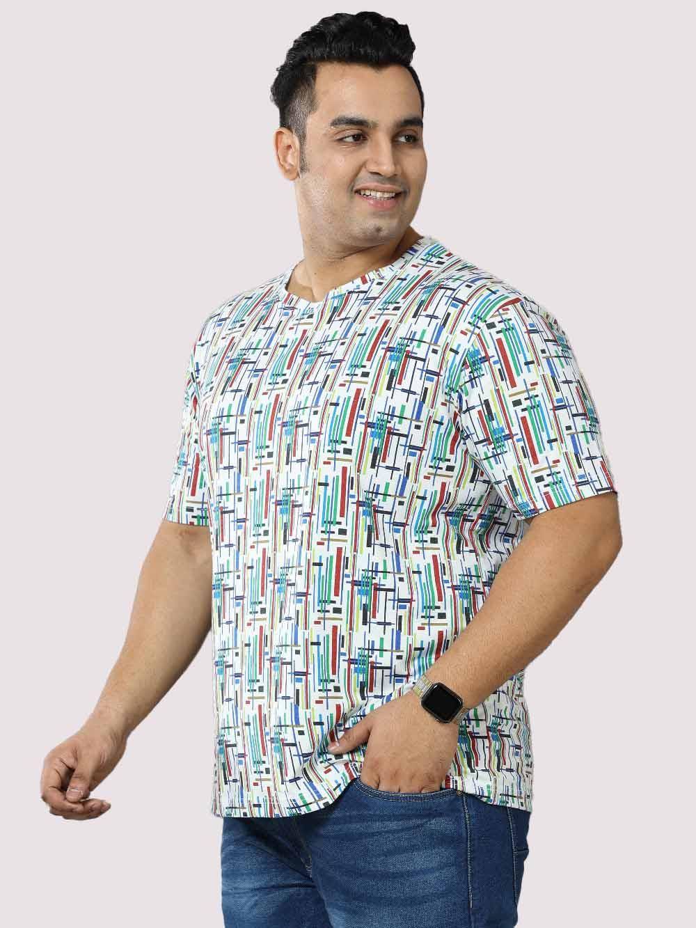 Men Plus Size Stripe Digital Printed Round Neck T-Shirt - Guniaa Fashions