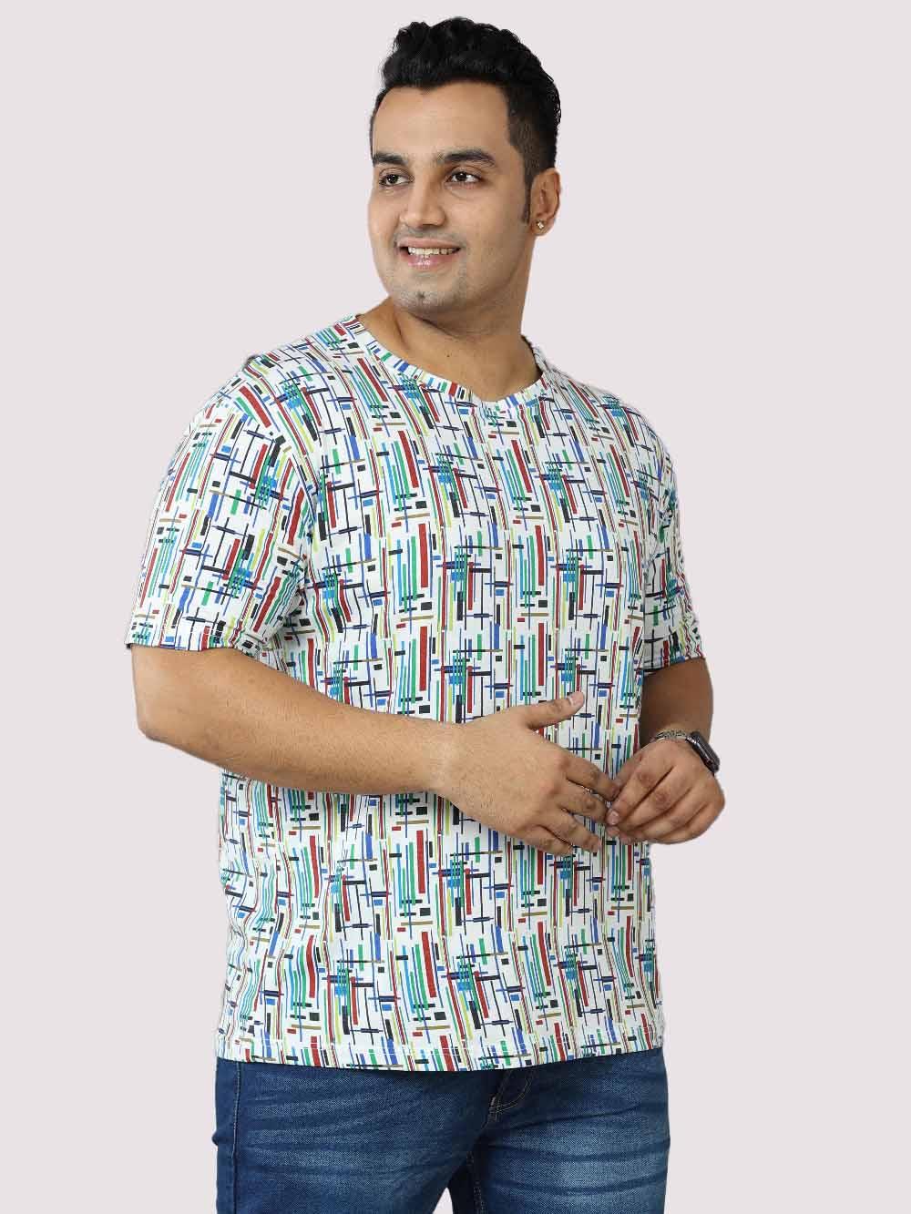 Men Plus Size Stripe Digital Printed Round Neck T-Shirt - Guniaa Fashions