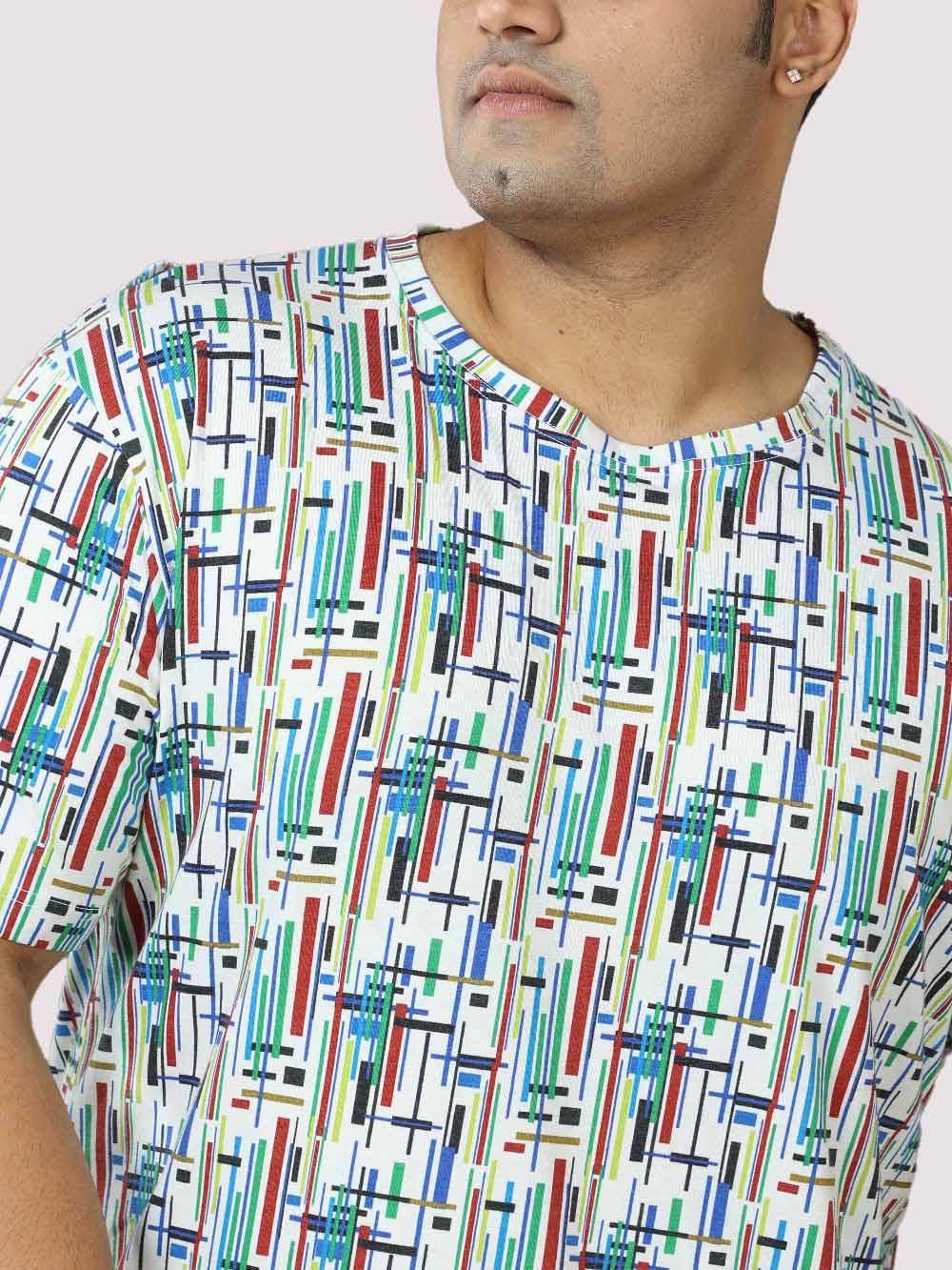 Men Plus Size Stripe Digital Printed Round Neck T-Shirt - Guniaa Fashions