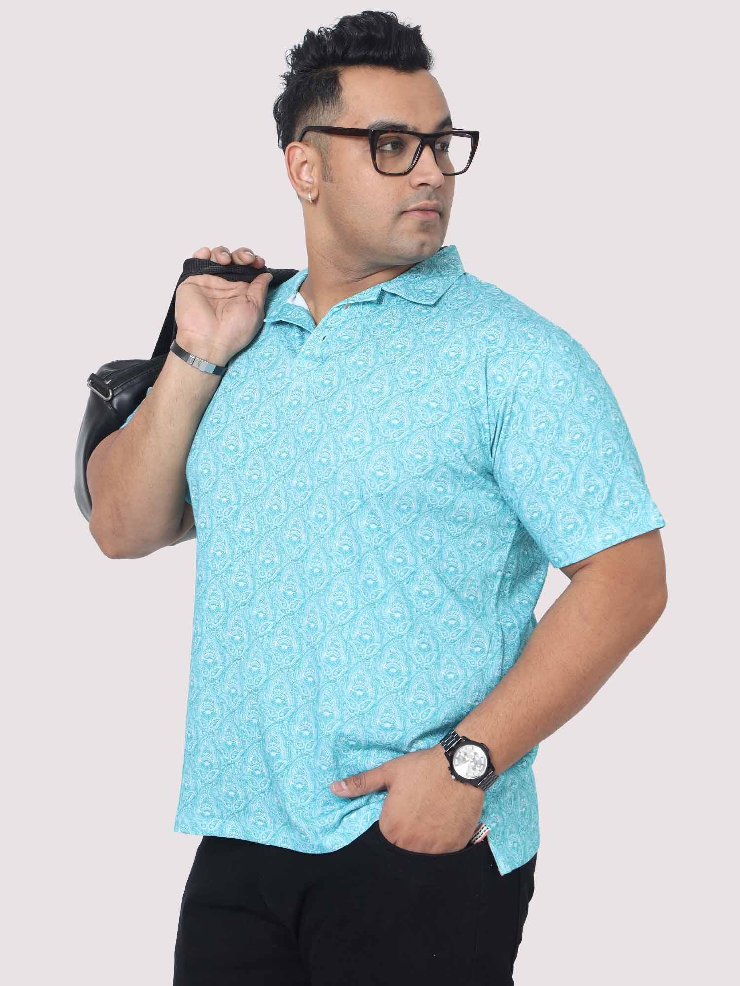 Men Plus Size Tiny Paisley Digital Printed Polo Collar T-shirt - Guniaa Fashions