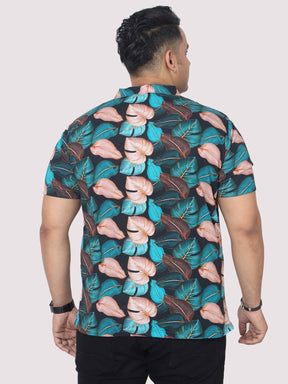 Men Plus Size Tropical Leaf Digital Printed Polo Collar T-shirt - Guniaa Fashions