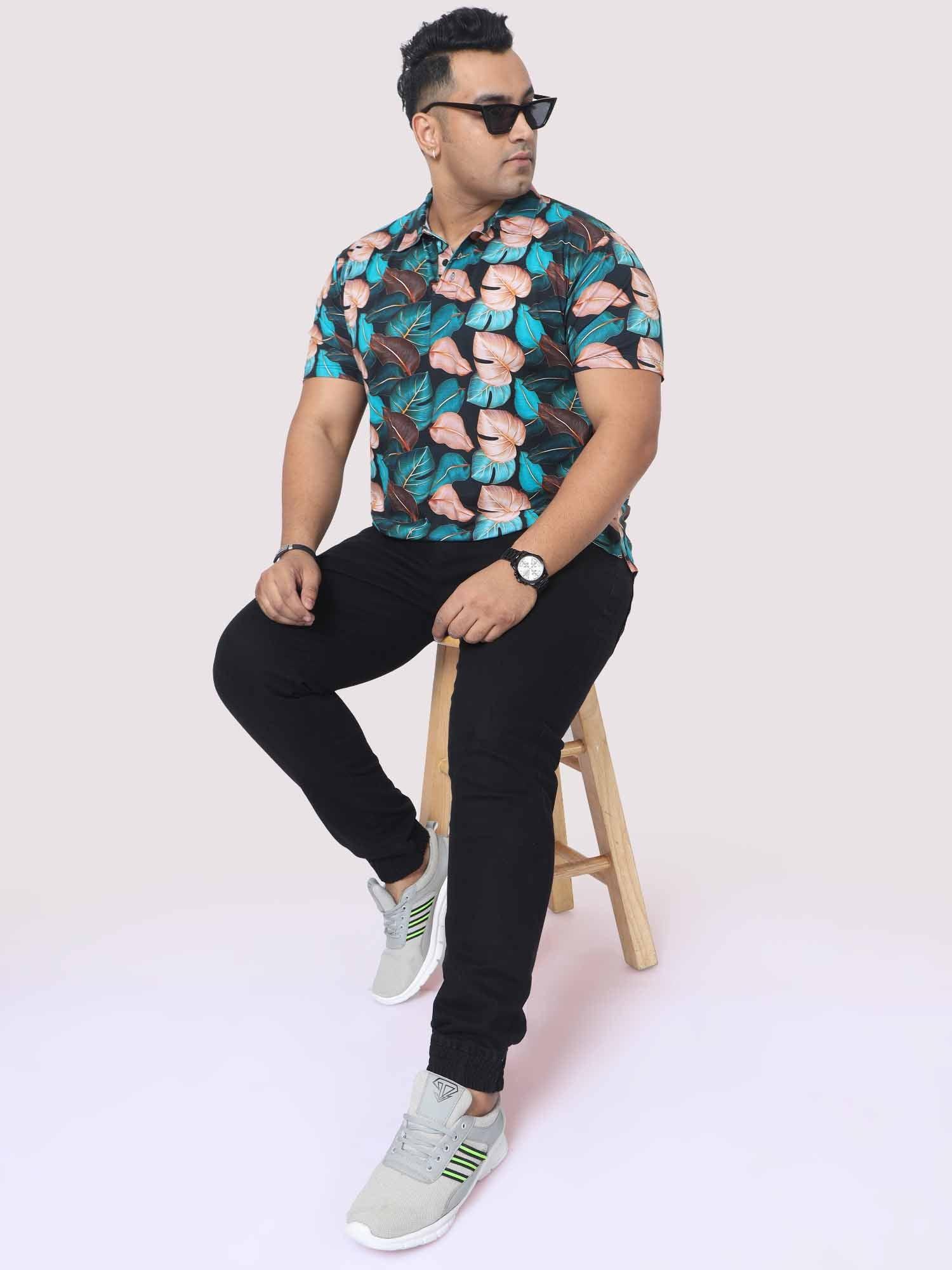 Men Plus Size Tropical Leaf Digital Printed Polo Collar T-shirt - Guniaa Fashions