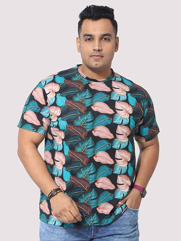 Men Plus Size Tropical Leaf Digital Printed Round Neck T-Shirt - Guniaa Fashions