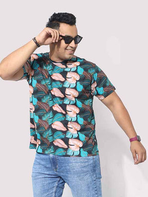 Men Plus Size Tropical Leaf Digital Printed Round Neck T-Shirt - Guniaa Fashions