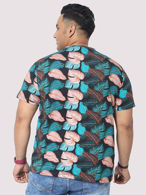 Men Plus Size Tropical Leaf Digital Printed Round Neck T-Shirt - Guniaa Fashions
