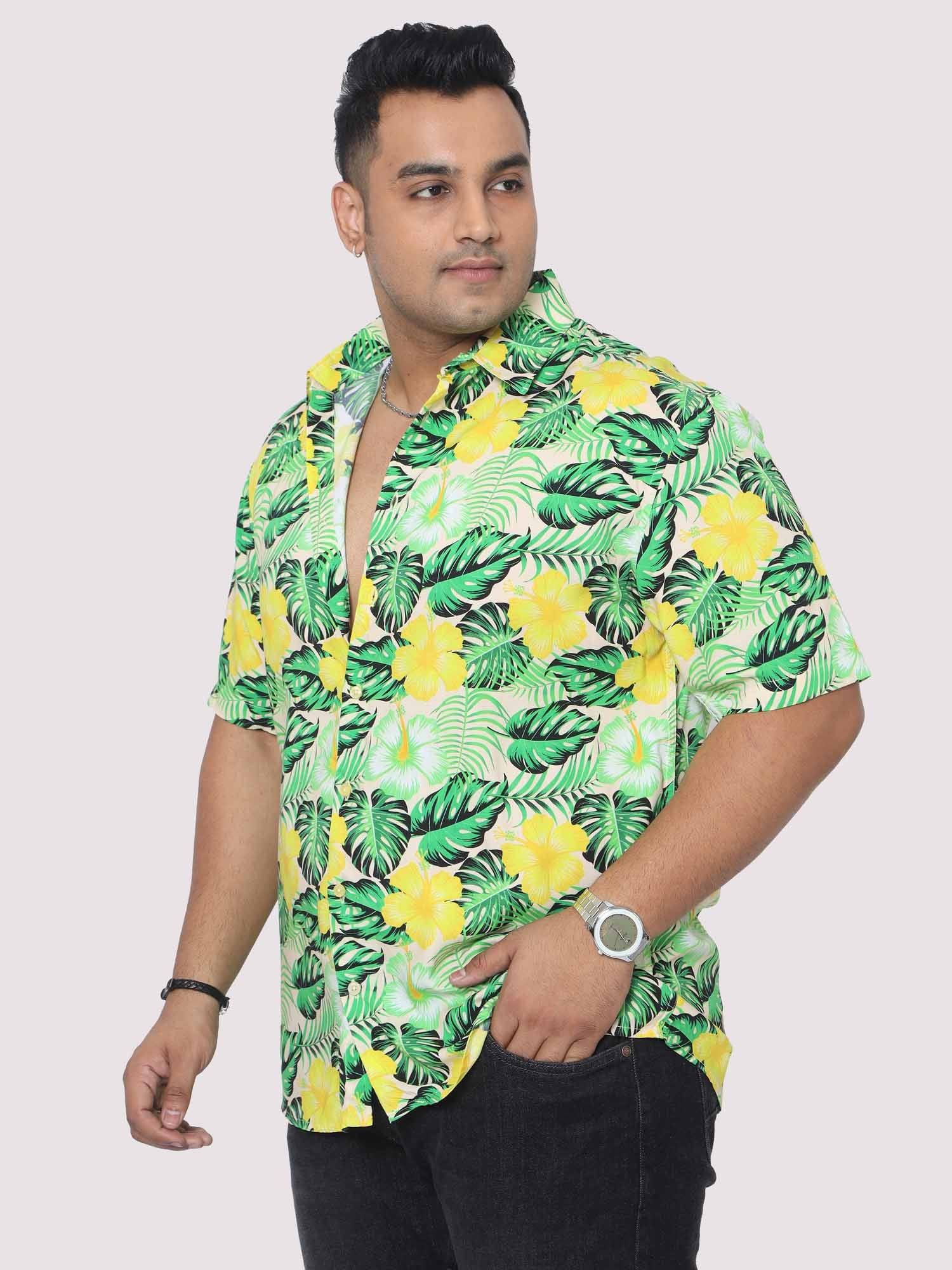 Men Plus Size Tropical Yellow Green Digital Printed Half Shirt - Guniaa Fashions