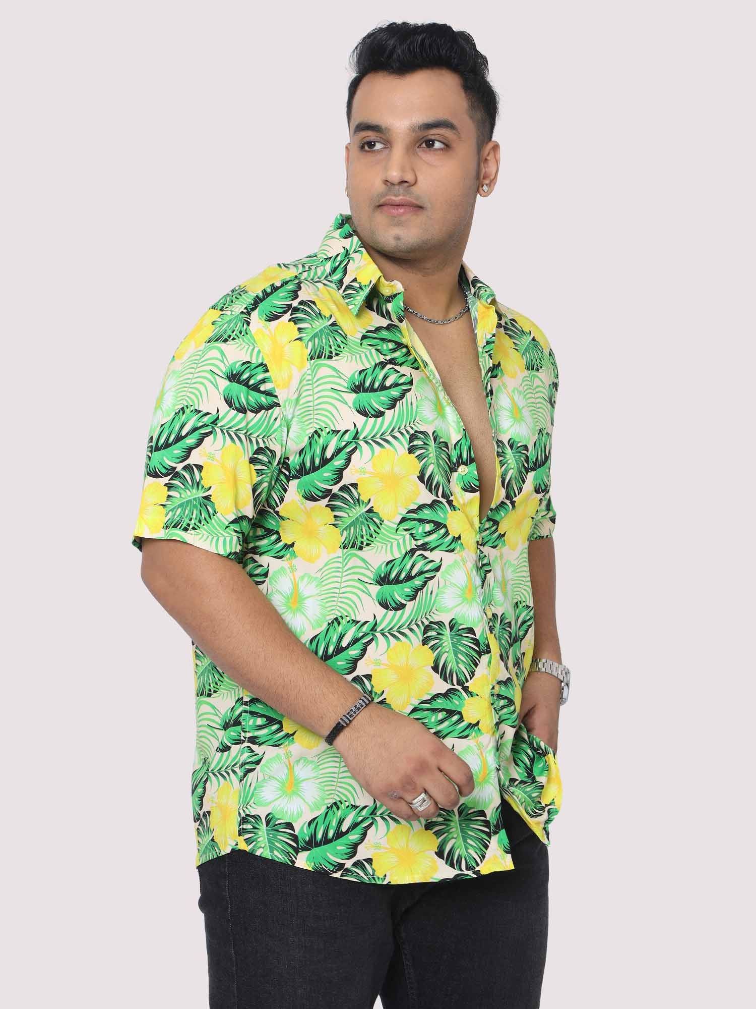 Men Plus Size Tropical Yellow Green Digital Printed Half Shirt - Guniaa Fashions