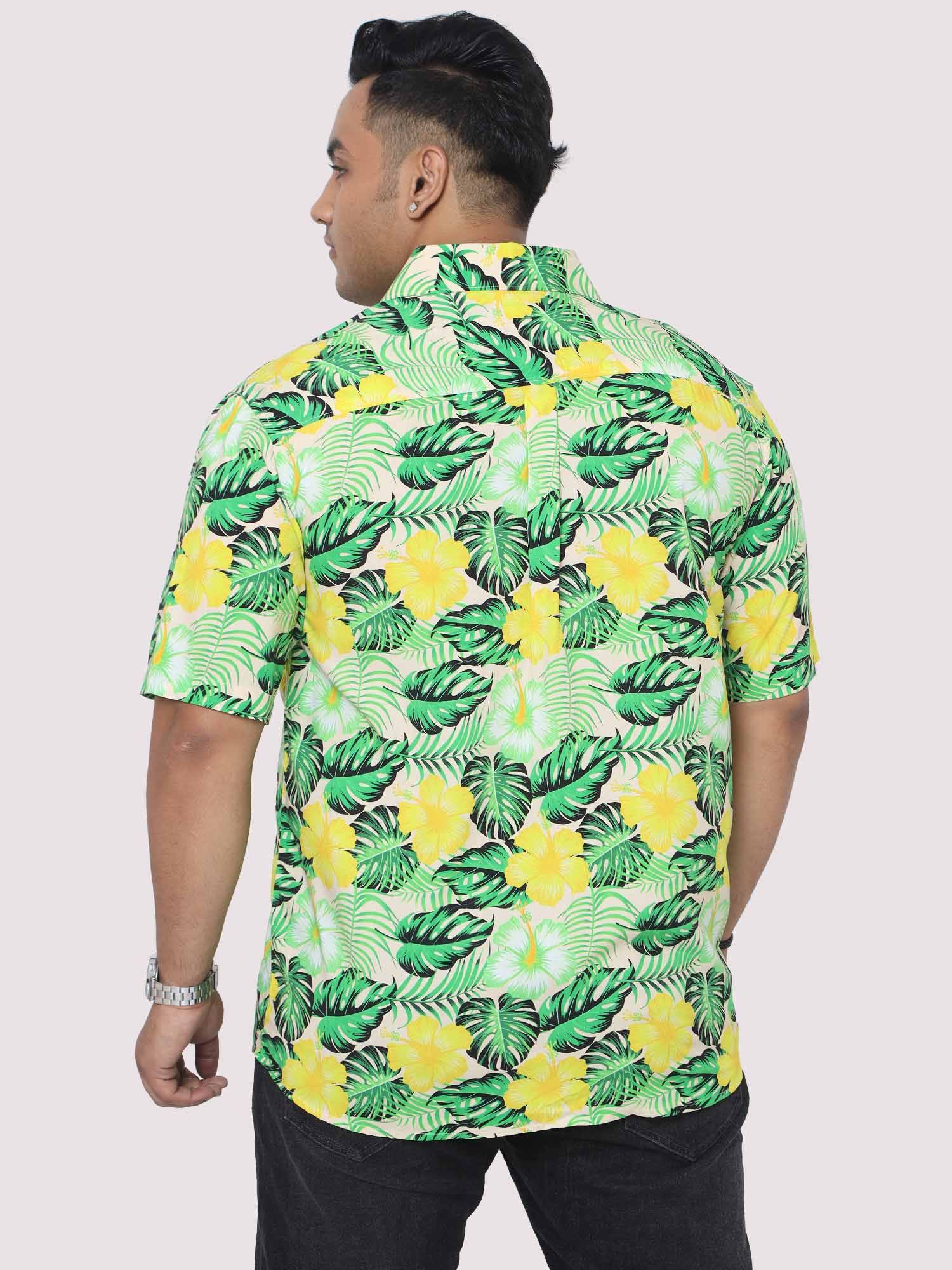 Men Plus Size Tropical Yellow Green Digital Printed Half Shirt - Guniaa Fashions