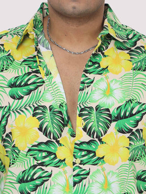 Men Plus Size Tropical Yellow Green Digital Printed Half Shirt - Guniaa Fashions