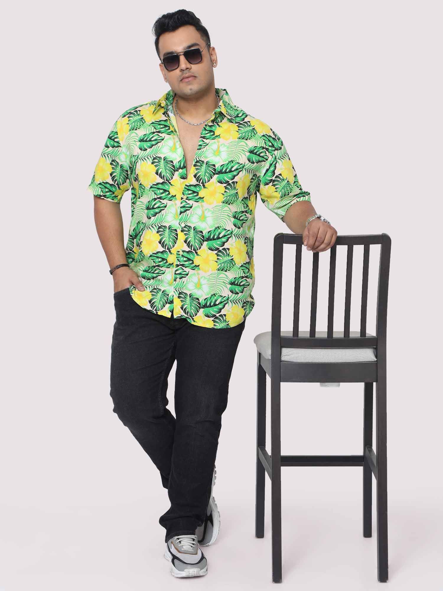 Men Plus Size Tropical Yellow Green Digital Printed Half Shirt - Guniaa Fashions