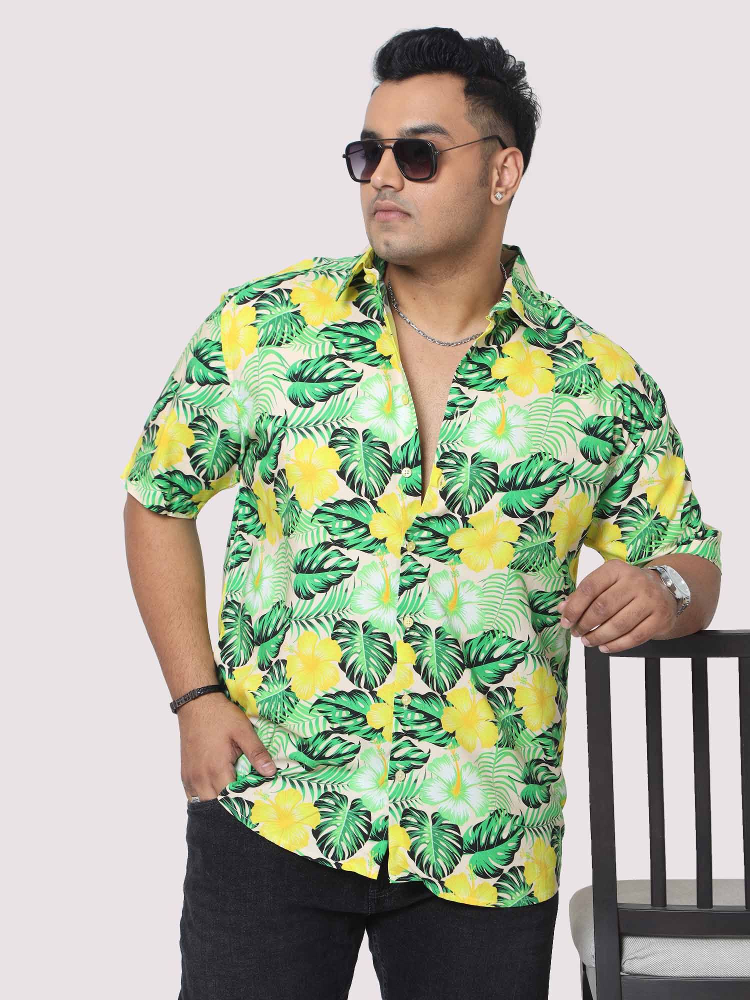 Men Plus Size Tropical Yellow Green Digital Printed Half Shirt - Guniaa Fashions