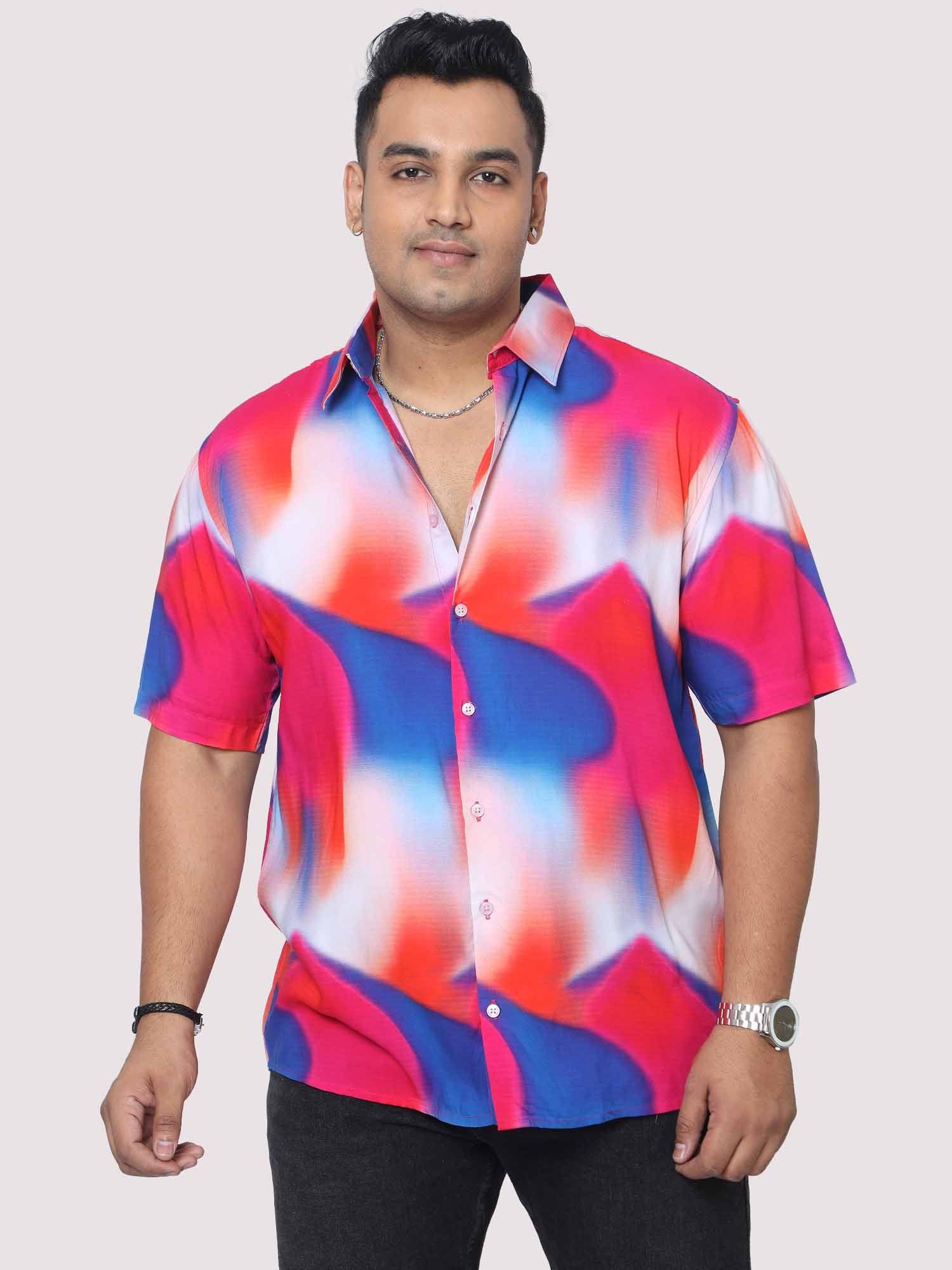 Men Plus Size Volcano Blue Digital Printed Half Shirt - Guniaa Fashions