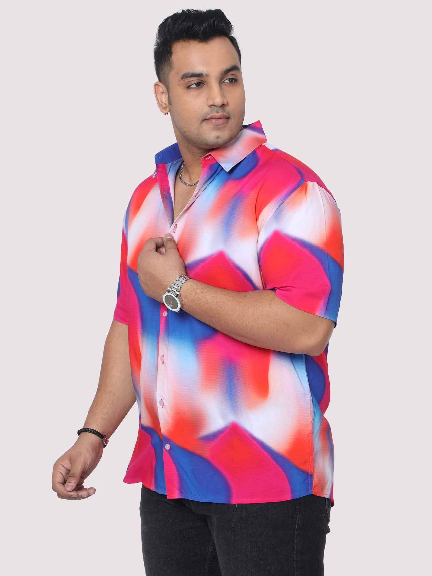 Men Plus Size Volcano Blue Digital Printed Half Shirt - Guniaa Fashions