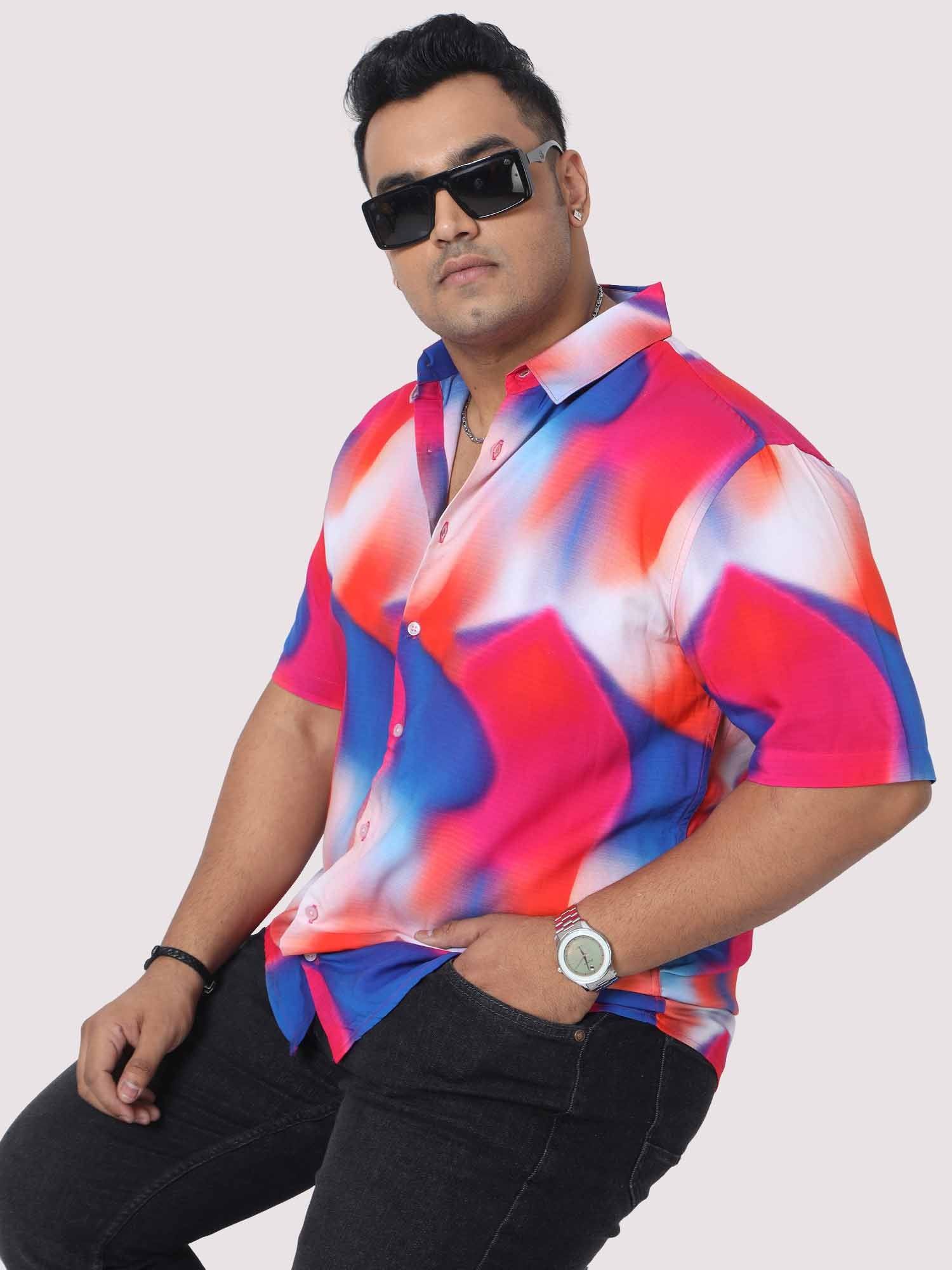 Men Plus Size Volcano Blue Digital Printed Half Shirt - Guniaa Fashions