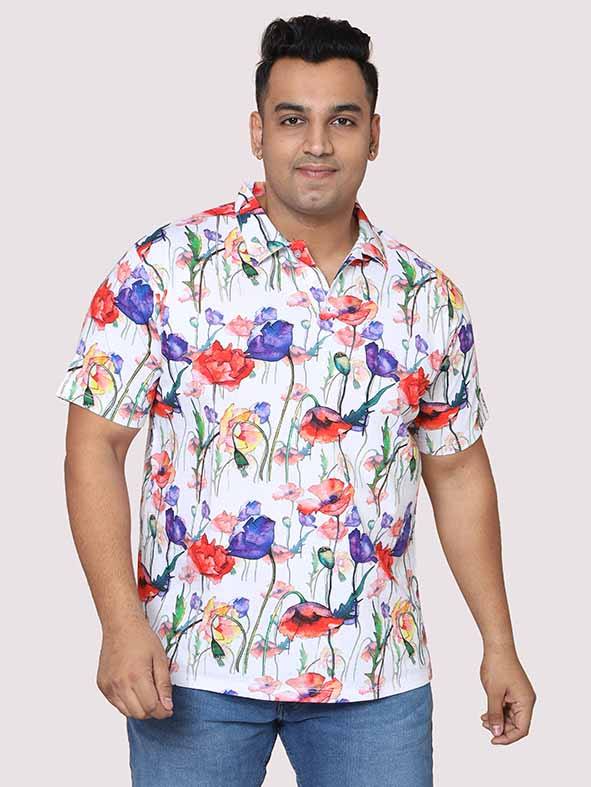 Men Plus Size Watercolor Flower Digital Printed Round Neck T-Shirt - Guniaa Fashions
