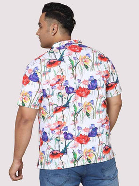Men Plus Size Watercolor Flower Digital Printed Round Neck T-Shirt - Guniaa Fashions