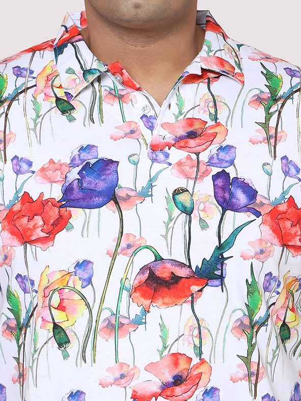 Men Plus Size Watercolor Flower Digital Printed Round Neck T-Shirt - Guniaa Fashions