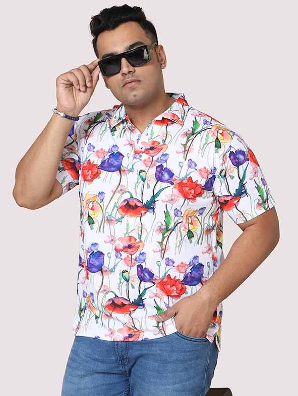 Men Plus Size Watercolor Flower Digital Printed Round Neck T-Shirt - Guniaa Fashions