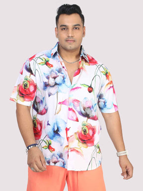 Men Plus Size Watercolour Flower Digital Printed Half Shirt - Guniaa Fashions