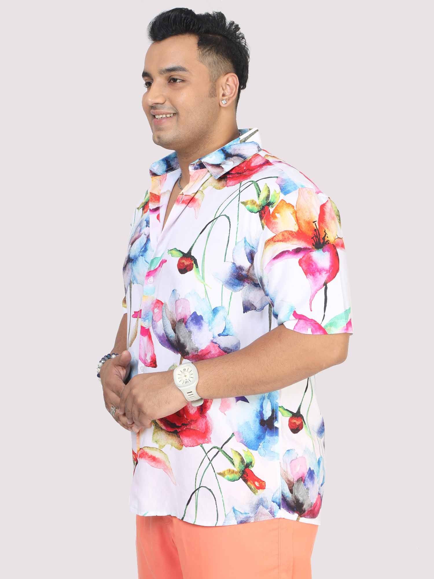 Men Plus Size Watercolour Flower Digital Printed Half Shirt - Guniaa Fashions