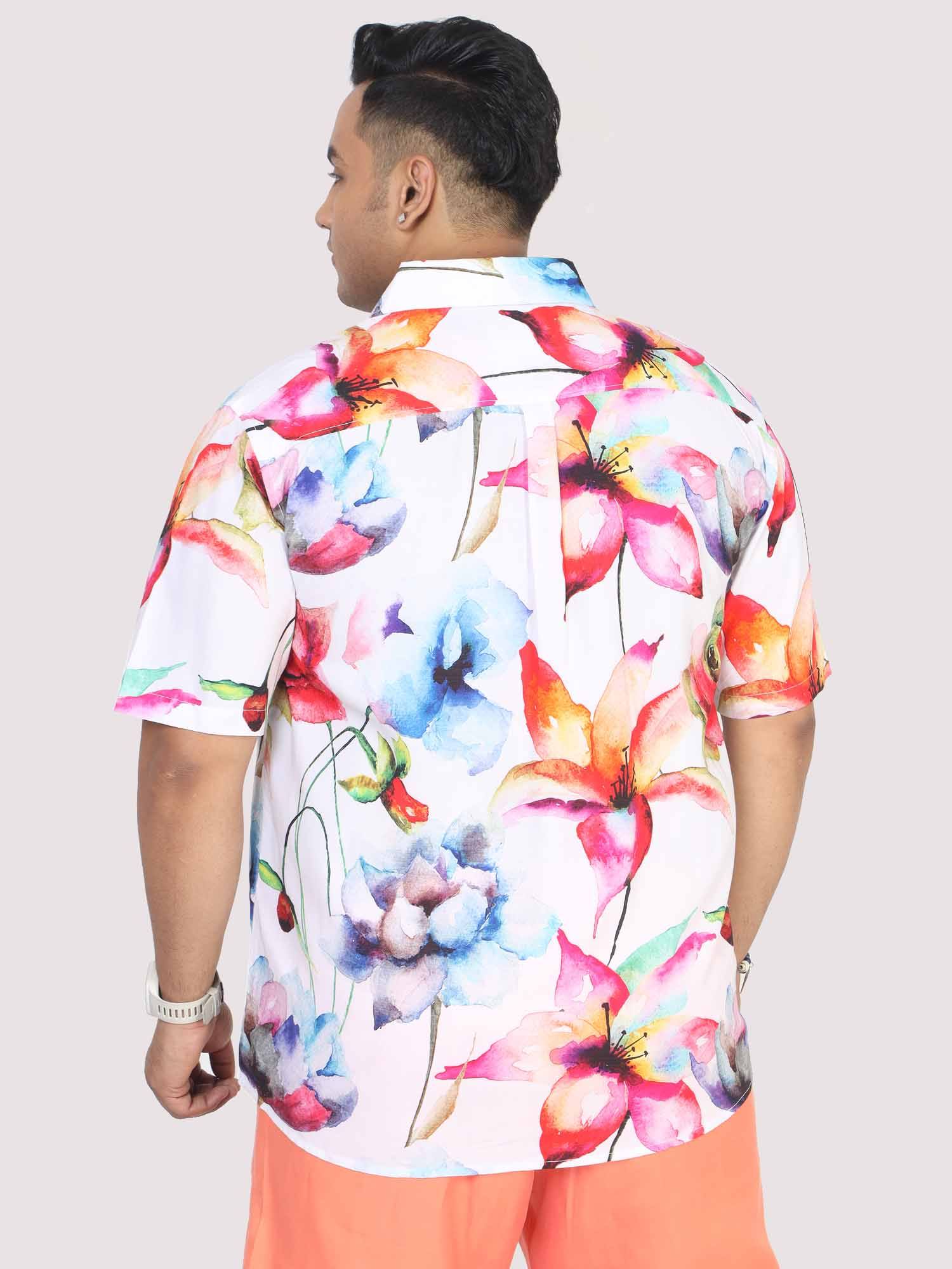 Men Plus Size Watercolour Flower Digital Printed Half Shirt - Guniaa Fashions