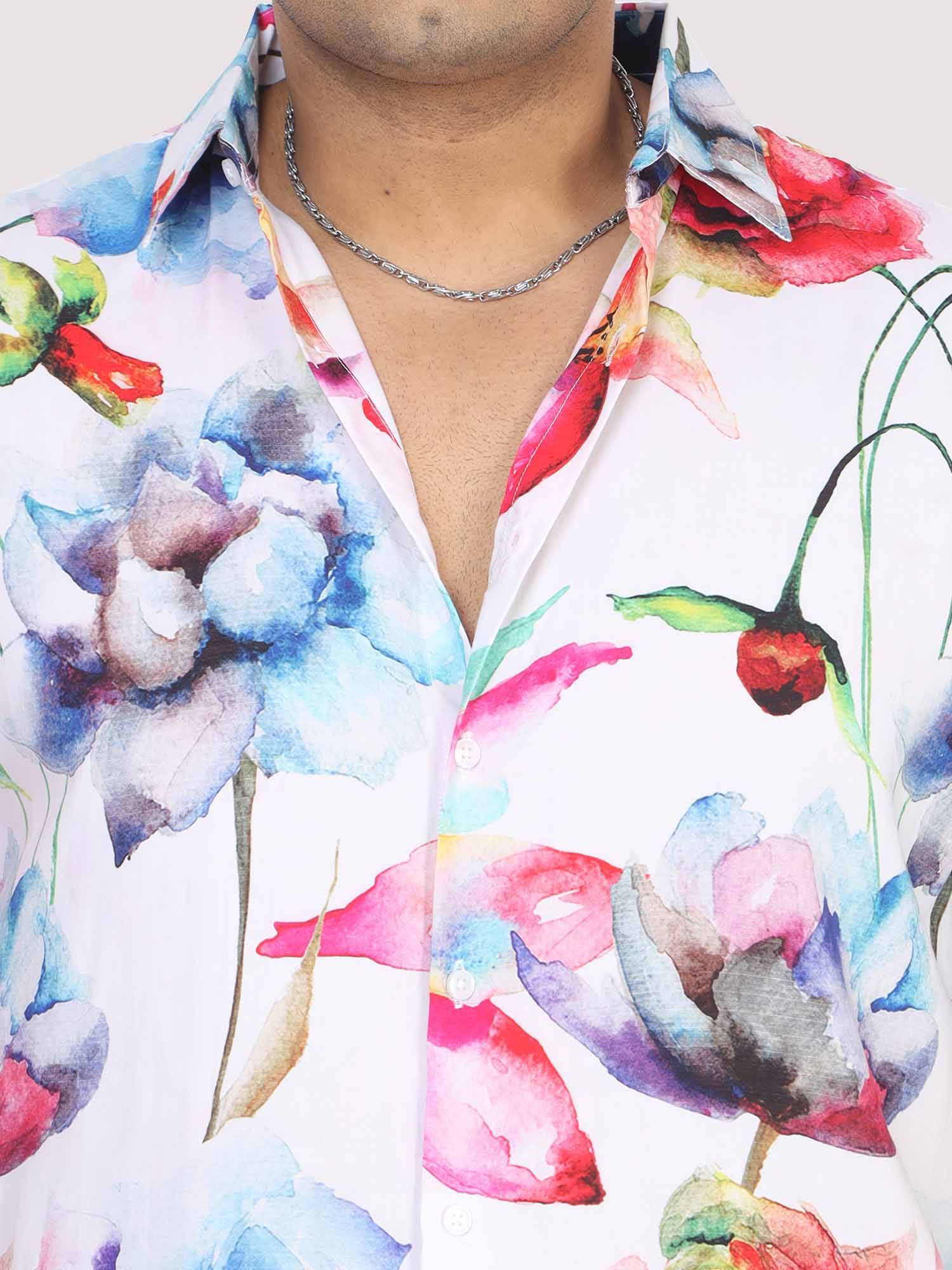 Men Plus Size Watercolour Flower Digital Printed Half Shirt - Guniaa Fashions