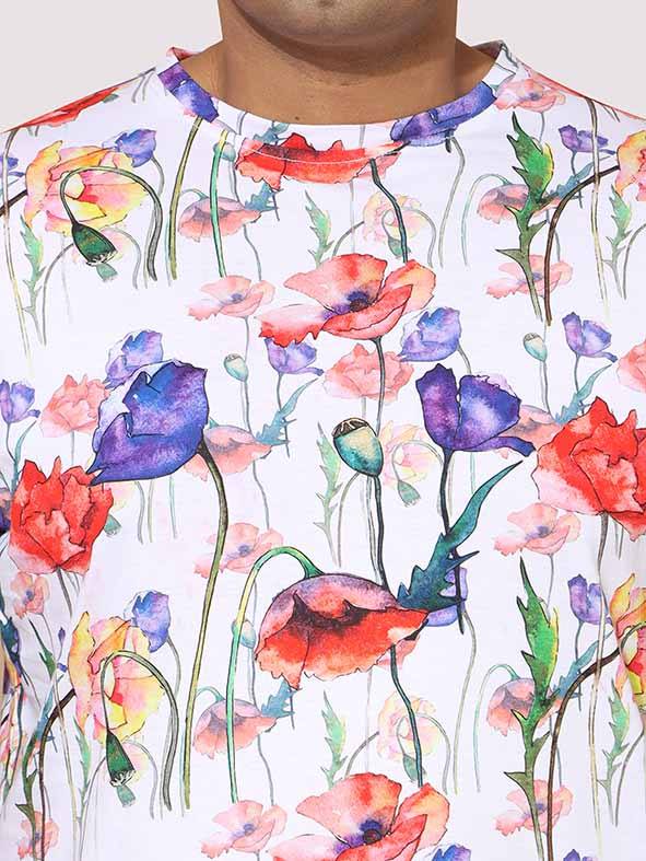 Men Plus Size Watercolour Flower Digital Printed Round Neck T-Shirt - Guniaa Fashions
