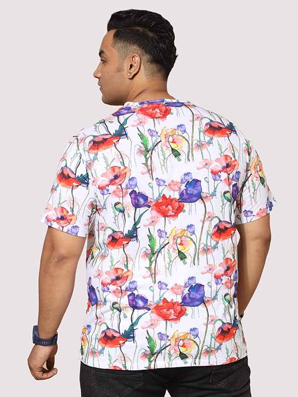 Men Plus Size Watercolour Flower Digital Printed Round Neck T-Shirt - Guniaa Fashions