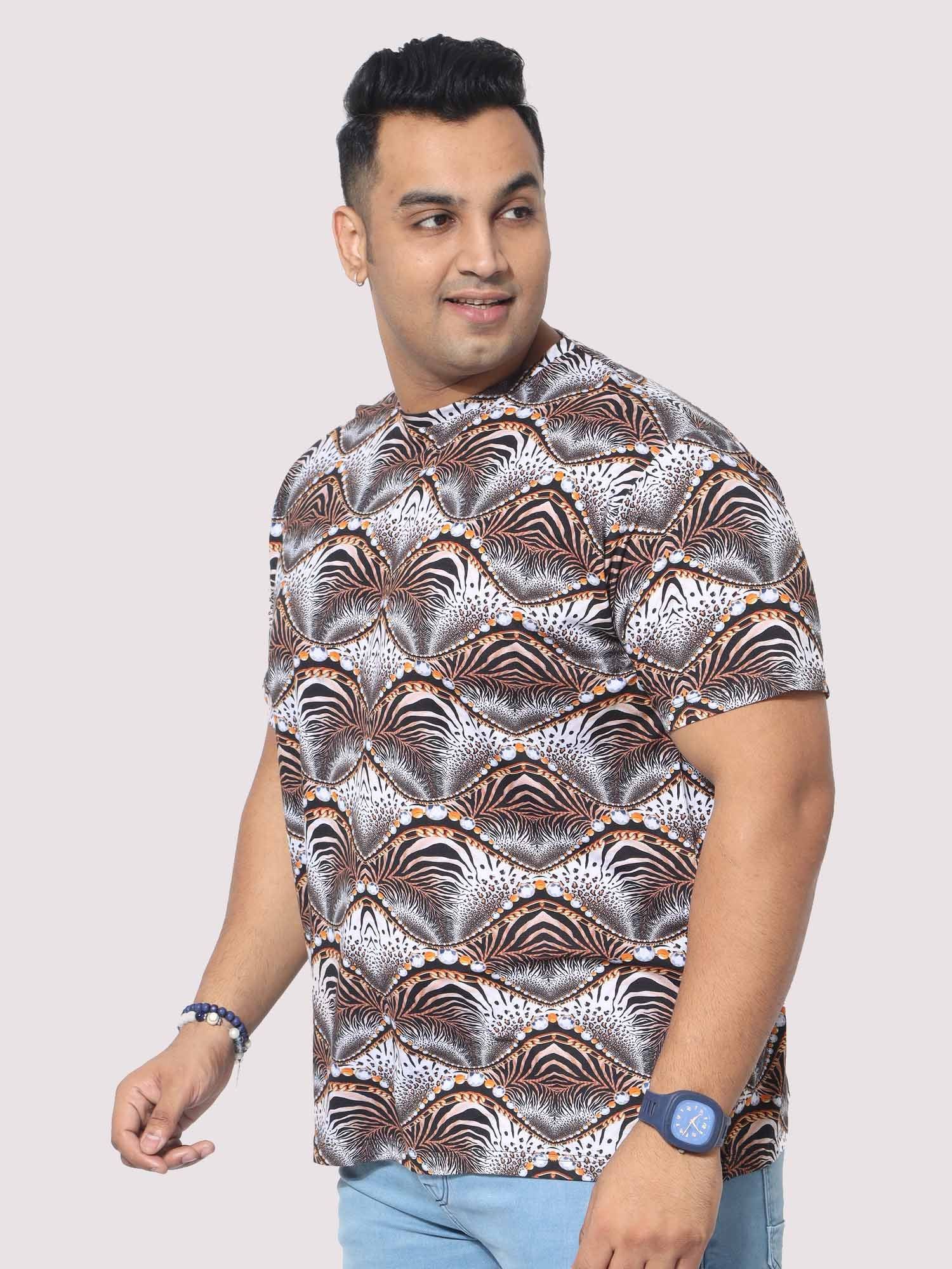 Men Plus Size Waves Abstract Digital Printed Round Neck T-Shirt - Guniaa Fashions