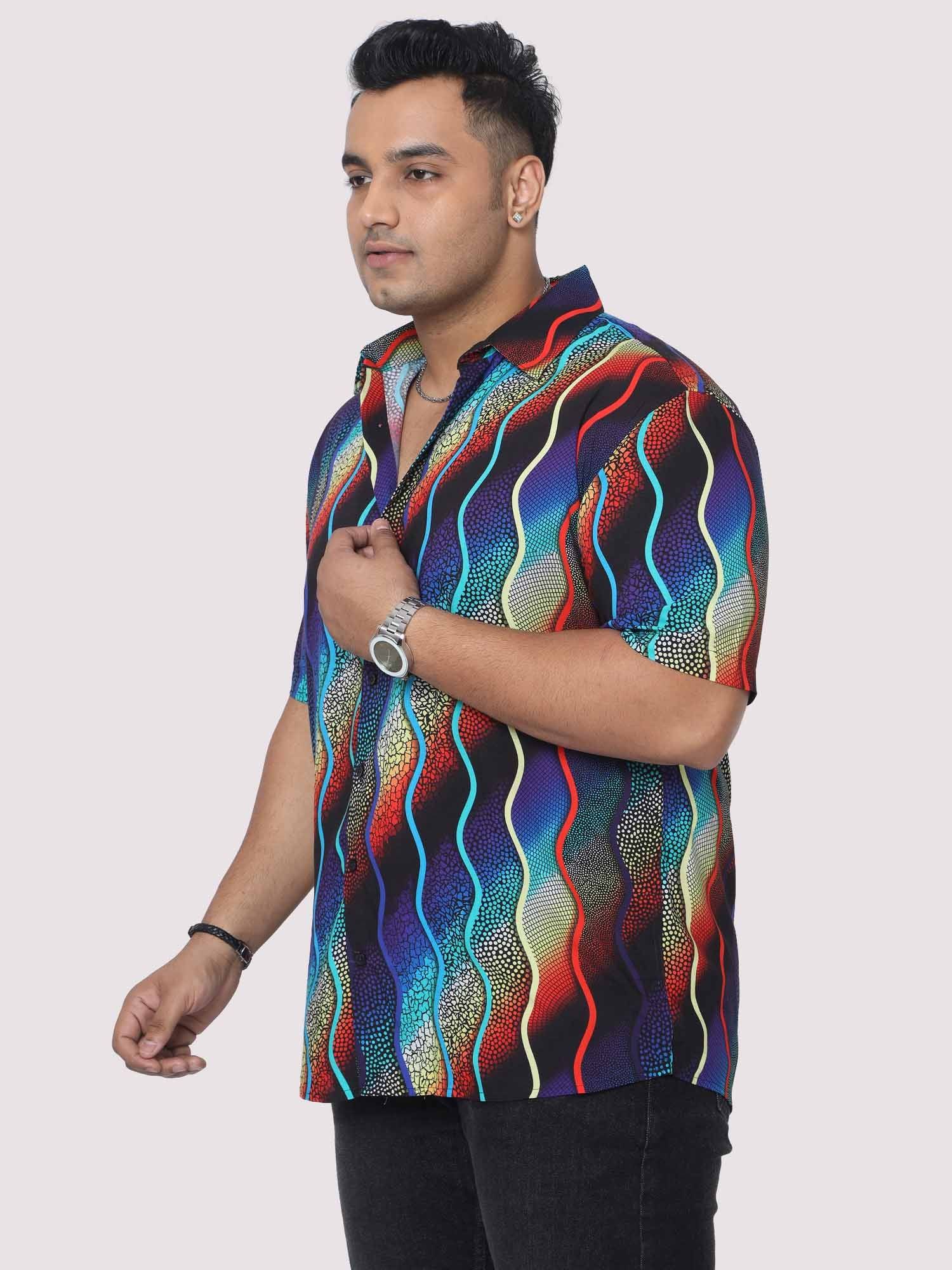 Men Plus Size Wavy mosaic art Digital Printed Half Shirt - Guniaa Fashions